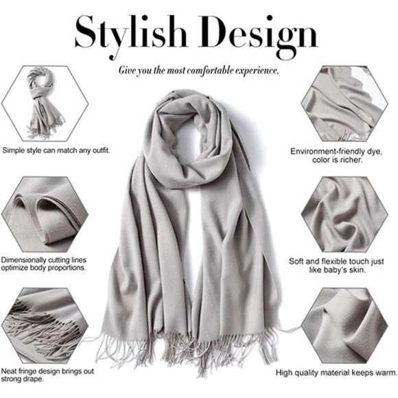 Womens Large Soft Cashmere Feel Pashmina Shawls Wraps Ladies Light Scarf - Picture 4 of 6